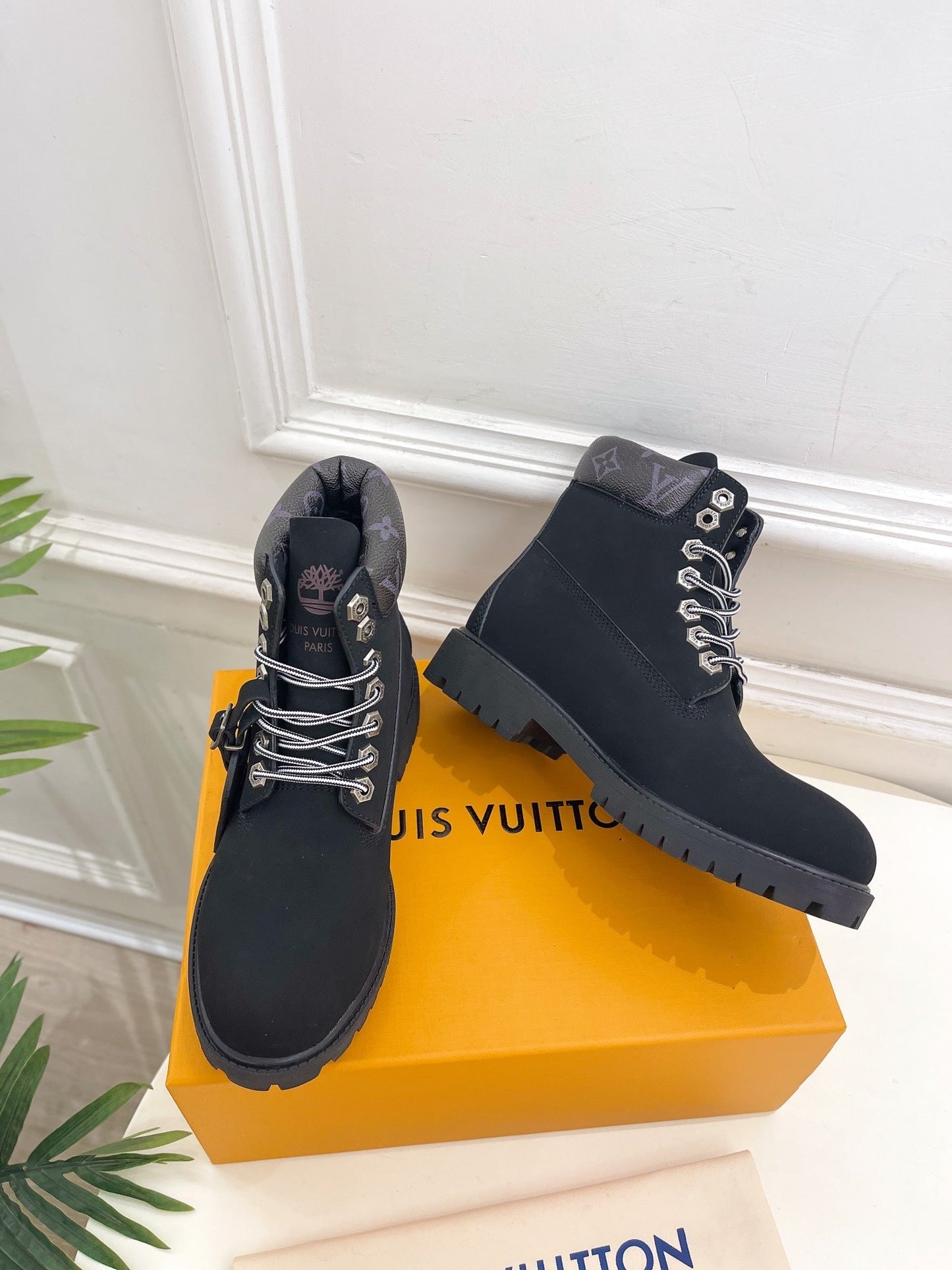 LOUIS VUITTON LV X TIMBERLAND MARTIN BOOT IN BLACK SUEDE