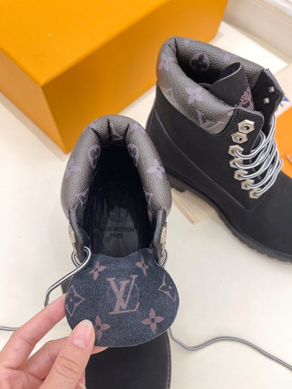 LOUIS VUITTON LV X TIMBERLAND MARTIN BOOT IN BLACK SUEDE