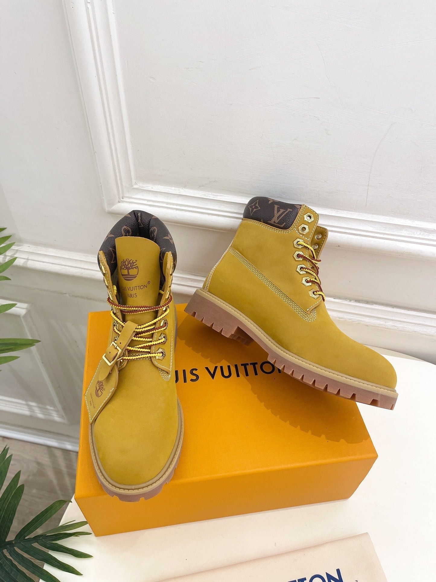 LOUIS VUITTON LV X TIMBERLAND MARTIN BOOT IN PEANUT BROWN SUEDE