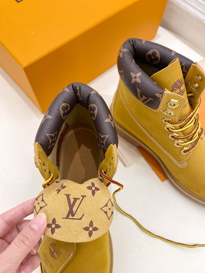 LOUIS VUITTON LV X TIMBERLAND MARTIN BOOT IN PEANUT BROWN SUEDE