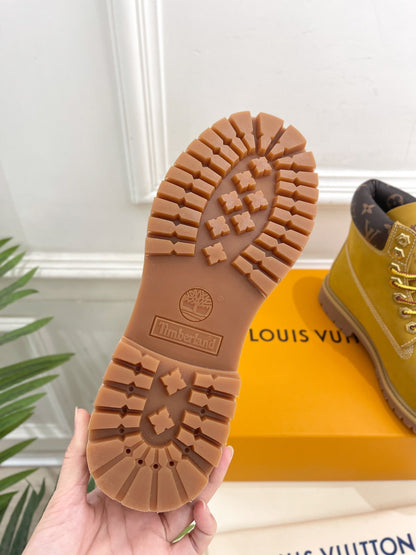 LOUIS VUITTON LV X TIMBERLAND MARTIN BOOT IN PEANUT BROWN SUEDE