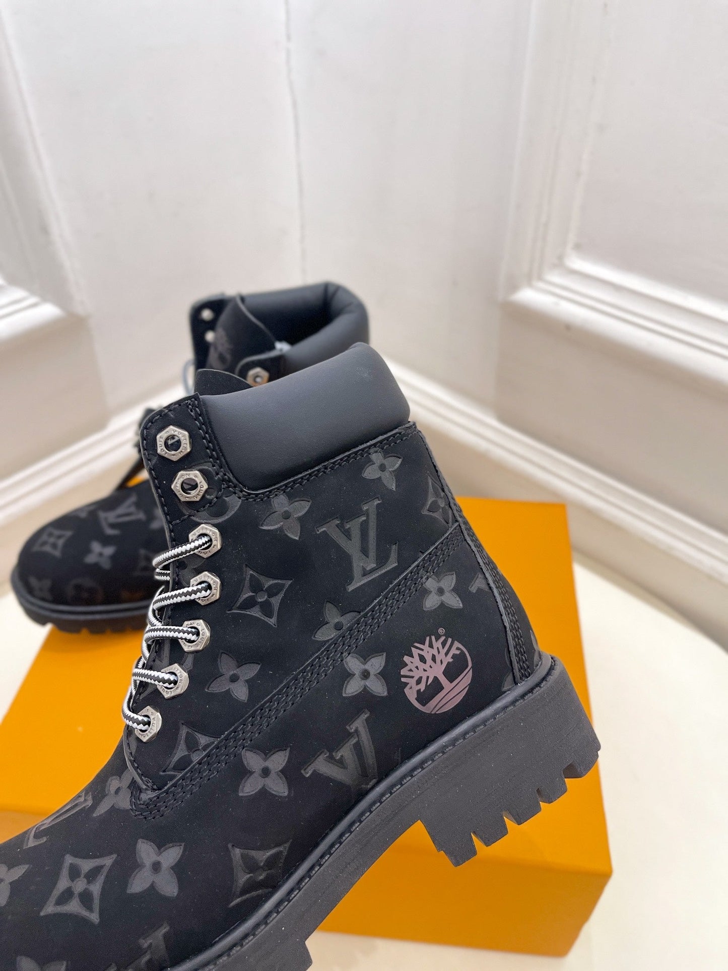 LOUIS VUITTON LV X TIMBERLAND MARTIN BOOT IN BLACK MONOGRAM SUEDE