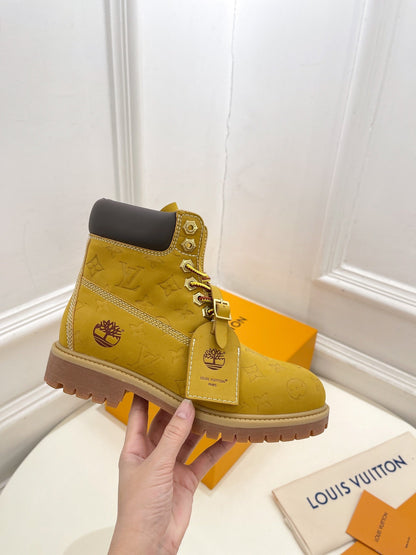 LOUIS VUITTON LV X TIMBERLAND MARTIN BOOT IN PEANUT BROWN MONOGRAM SUEDE