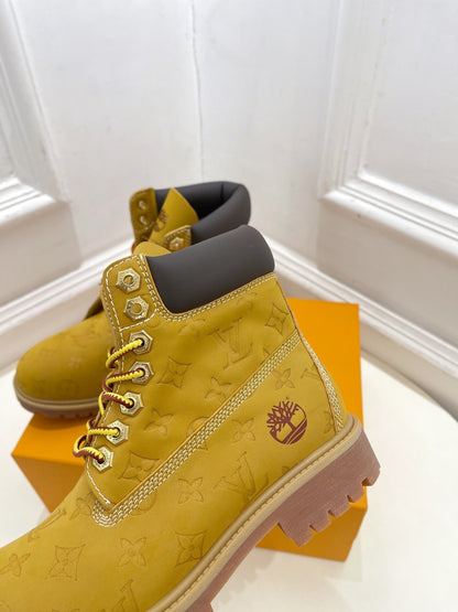 LOUIS VUITTON LV X TIMBERLAND MARTIN BOOT IN PEANUT BROWN MONOGRAM SUEDE