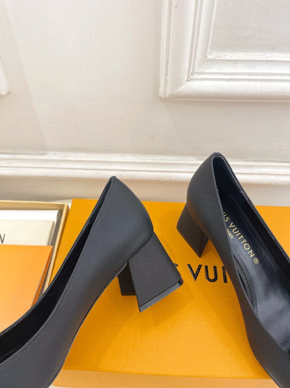 LOUIS VUITTON SHAKE PUMP BLOCK HEEL 5.5 CM SANDALS IN BLACK PEPPLE CALFSKIN