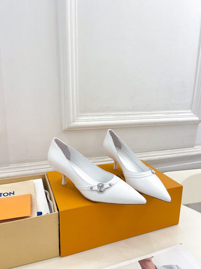 LOUIS VUITTON 6AM HIGH PUMP 5 CM IN WHITE CALFSKIN