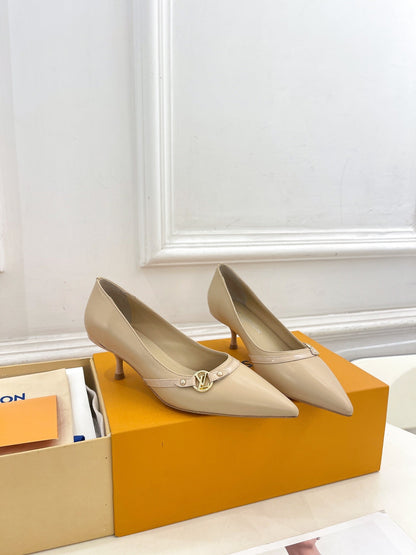 LOUIS VUITTON 6AM HIGH PUMP 5 CM IN BISQUE BEIGE CALFSKIN