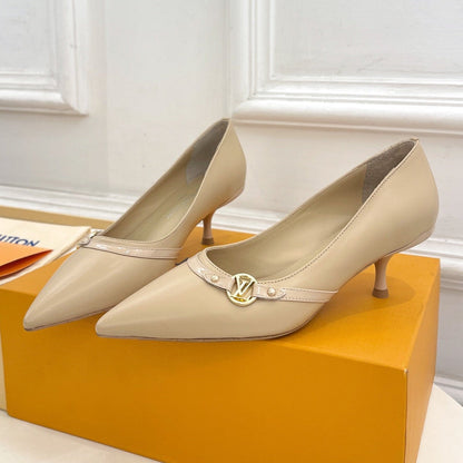 LOUIS VUITTON 6AM HIGH PUMP 5 CM IN BISQUE BEIGE CALFSKIN