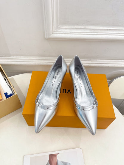 LOUIS VUITTON 6AM HIGH PUMP 5 CM IN SILVER CALFSKIN