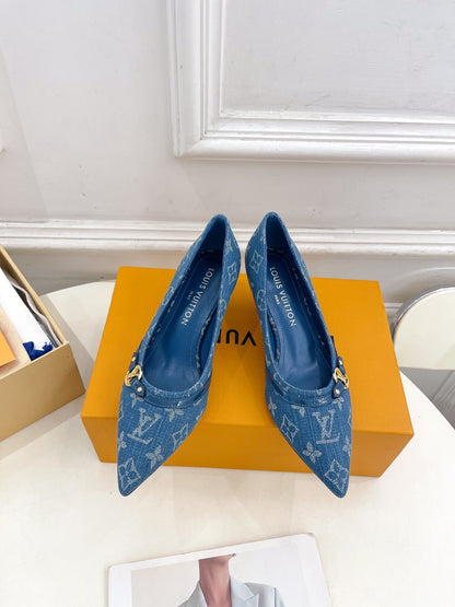 LOUIS VUITTON 6AM HIGH PUMP 5 CM IN CLASSIC BLUE MONOGRAM DENIM