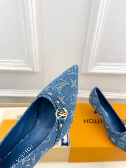 LOUIS VUITTON 6AM HIGH PUMP 5 CM IN CLASSIC BLUE MONOGRAM DENIM