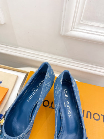 LOUIS VUITTON 6AM HIGH PUMP 5 CM IN CLASSIC BLUE MONOGRAM DENIM